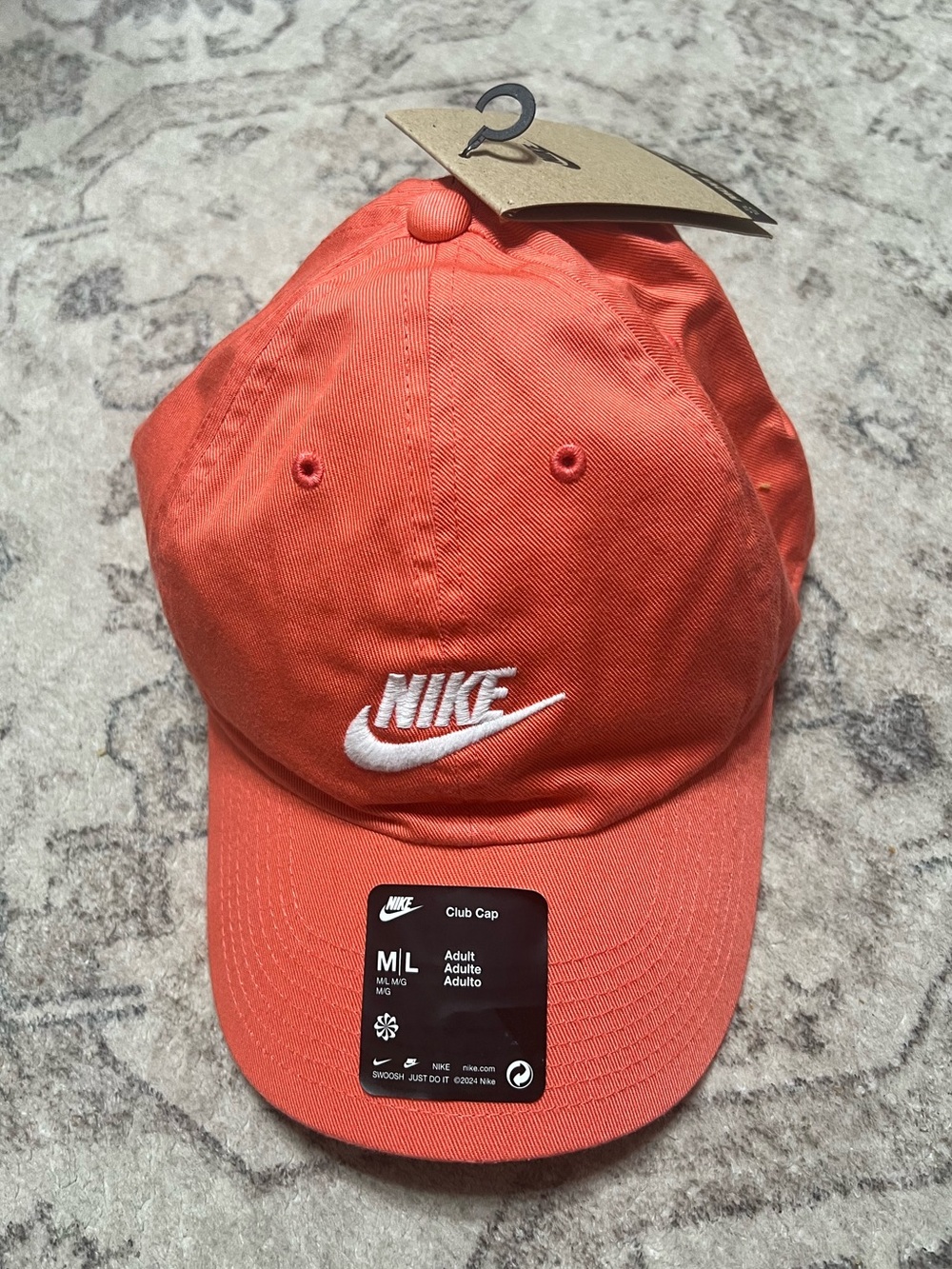 Nike Club Unstructured Futura Washed Adjustable Hat Coral FB5368-814 Sz M/L
